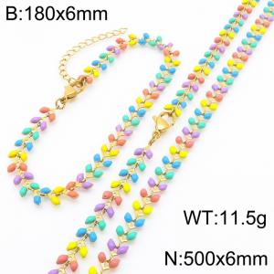 Fashionable Ins style stainless steel colorful fish tail splicing bracelet necklace two-piece set - KS222414-Z