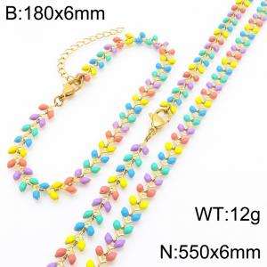 Fashionable Ins style stainless steel colorful fish tail splicing bracelet necklace two-piece set - KS222415-Z