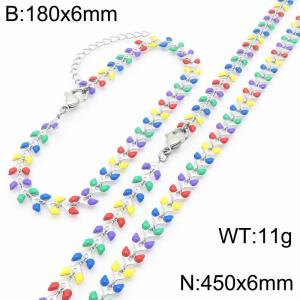 Fashionable Ins style stainless steel colorful fish tail splicing bracelet necklace two-piece set - KS222420-Z