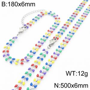 Fashionable Ins style stainless steel colorful fish tail splicing bracelet necklace two-piece set - KS222421-Z