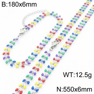 Fashionable Ins style stainless steel colorful fish tail splicing bracelet necklace two-piece set - KS222422-Z