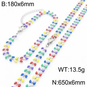 Fashionable Ins style stainless steel colorful fish tail splicing bracelet necklace two-piece set - KS222424-Z