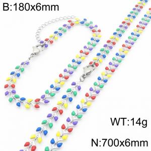 Fashionable Ins style stainless steel colorful fish tail splicing bracelet necklace two-piece set - KS222425-Z