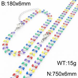 Fashionable Ins style stainless steel colorful fish tail splicing bracelet necklace two-piece set - KS222426-Z