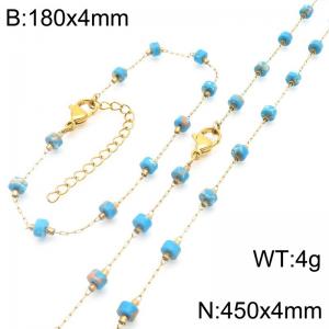 Fashion Ins style stainless steel colorful rice bead chain bracelet necklace two-piece set - KS222455-Z