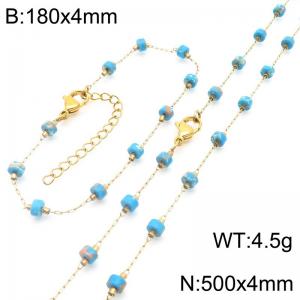 Fashion Ins style stainless steel colorful rice bead chain bracelet necklace two-piece set - KS222456-Z