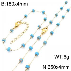 Fashion Ins style stainless steel colorful rice bead chain bracelet necklace two-piece set - KS222459-Z