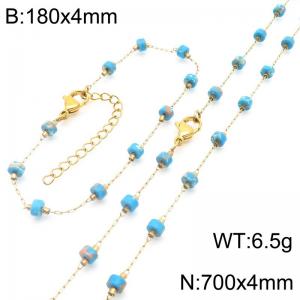 Fashion Ins style stainless steel colorful rice bead chain bracelet necklace two-piece set - KS222460-Z