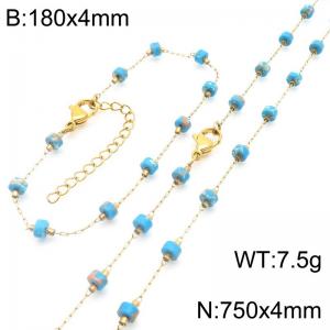 Fashion Ins style stainless steel colorful rice bead chain bracelet necklace two-piece set - KS222461-Z