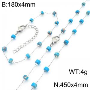 Fashion Ins style stainless steel colorful rice bead chain bracelet necklace two-piece set - KS222462-Z