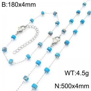 Fashion Ins style stainless steel colorful rice bead chain bracelet necklace two-piece set - KS222463-Z