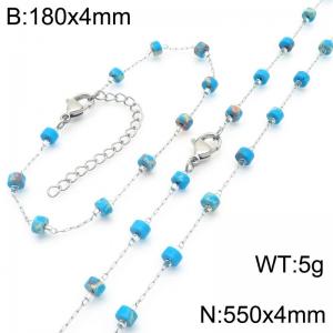 Fashion Ins style stainless steel colorful rice bead chain bracelet necklace two-piece set - KS222464-Z