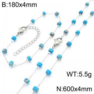 Fashion Ins style stainless steel colorful rice bead chain bracelet necklace two-piece set - KS222465-Z