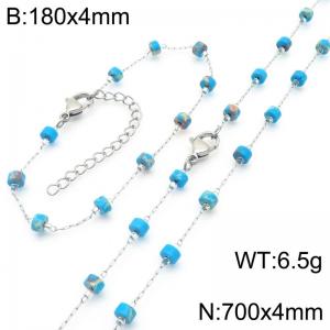 Fashion Ins style stainless steel colorful rice bead chain bracelet necklace two-piece set - KS222467-Z