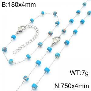 Fashion Ins style stainless steel colorful rice bead chain bracelet necklace two-piece set - KS222468-Z