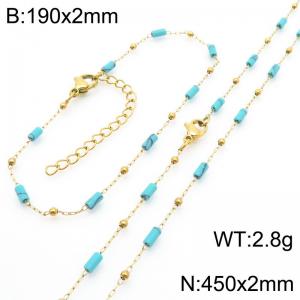 Fashion Ins style stainless steel colorful rice bead chain bracelet necklace two-piece set - KS222469-Z