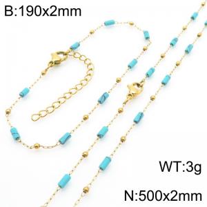 Fashion Ins style stainless steel colorful rice bead chain bracelet necklace two-piece set - KS222470-Z