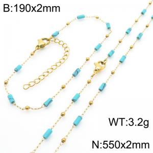 Fashion Ins style stainless steel colorful rice bead chain bracelet necklace two-piece set - KS222471-Z