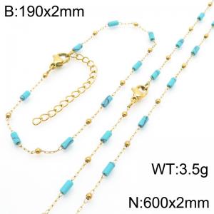 Fashion Ins style stainless steel colorful rice bead chain bracelet necklace two-piece set - KS222472-Z