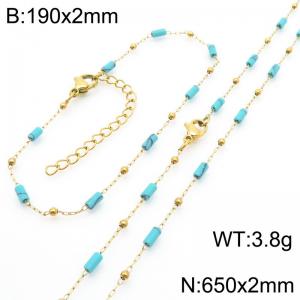 Fashion Ins style stainless steel colorful rice bead chain bracelet necklace two-piece set - KS222473-Z