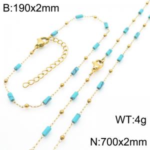 Fashion Ins style stainless steel colorful rice bead chain bracelet necklace two-piece set - KS222474-Z