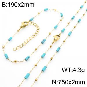 Fashion Ins style stainless steel colorful rice bead chain bracelet necklace two-piece set - KS222475-Z