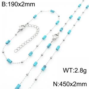 Fashion Ins style stainless steel colorful rice bead chain bracelet necklace two-piece set - KS222476-Z