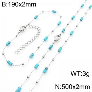 Fashion Ins style stainless steel colorful rice bead chain bracelet necklace two-piece set - KS222477-Z