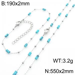 Fashion Ins style stainless steel colorful rice bead chain bracelet necklace two-piece set - KS222478-Z