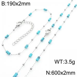 Fashion Ins style stainless steel colorful rice bead chain bracelet necklace two-piece set - KS222479-Z