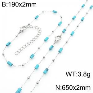 Fashion Ins style stainless steel colorful rice bead chain bracelet necklace two-piece set - KS222480-Z