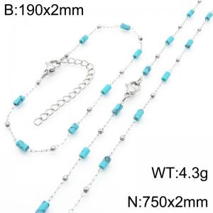 Fashion Ins style stainless steel colorful rice bead chain bracelet necklace two-piece set - KS222482-Z