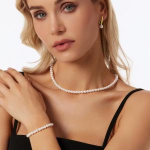 Shell pearl collarbone necklace stainless steel bracelet necklace set Pearl zircon earrings - KS222692-Z