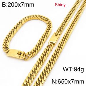 Fashion stainless steel 8mm polished gold-plated section whip chain bracelet and necklace two-piece set - KS223474-Z