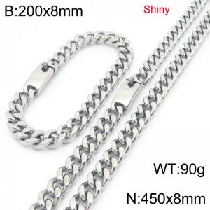 Fashion stainless steel 8mm polished Cuban chain bracelet and necklace two-piece set - KS223477-Z