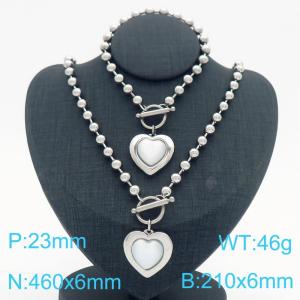 460X6MM Round Bead Chain Stainless Steel Necklace Bracelet set Women's Party Colorful Stone Love Jewelry Silver Color - KS223522-Z