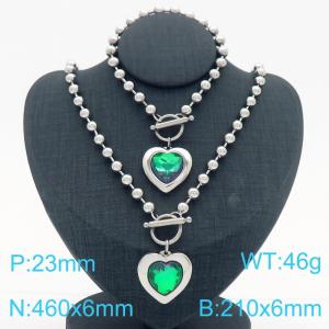 460X6MM Round Bead Chain Stainless Steel Necklace Bracelet set Women's Party Colorful Stone Love Jewelry Silver Color - KS223523-Z