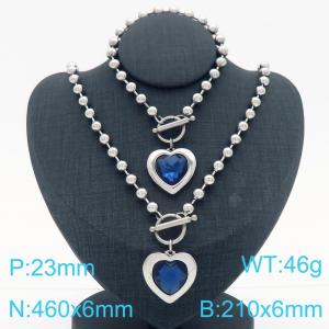 460X6MM Round Bead Chain Stainless Steel Necklace Bracelet set Women's Party Colorful Stone Love Jewelry Silver Color - KS223525-Z