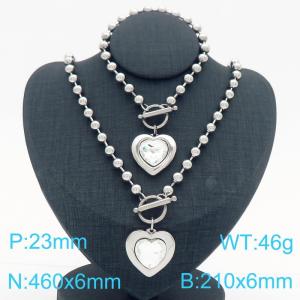 460X6MM Round Bead Chain Stainless Steel Necklace Bracelet set Women's Party Colorful Stone Love Jewelry Silver Color - KS223526-Z