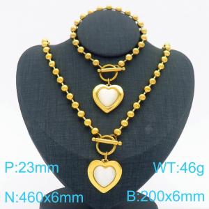 460X6MM Round Bead Chain Stainless Steel Necklace Bracelet set Women's Party Colorful Stone Love Jewelry Gold Color - KS223537-Z
