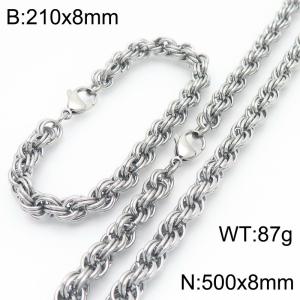 8mm Stainless Steel Twist Chain Jewelry Set For Men Simple Fashion Bracelets Necklaces Set - KS224576-Z