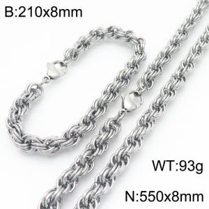 8mm Stainless Steel Twist Chain Jewelry Set For Men Simple Fashion Bracelets Necklaces Set - KS224577-Z