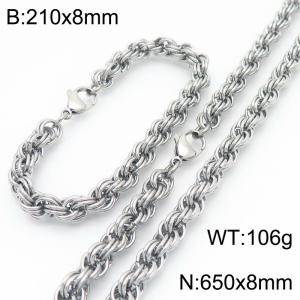 8mm Stainless Steel Twist Chain Jewelry Set For Men Simple Fashion Bracelets Necklaces Set - KS224579-Z