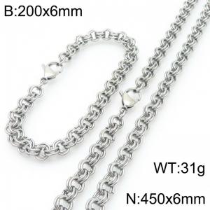 200 × 6mm&450 × 6mm stainless steel fashion creative personality double circle splicing chain lobster buckle jewelry charm silver set - KS224589-Z