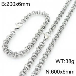 200 × 6mm&600 × 6mm stainless steel fashion creative personality double circle splicing chain lobster buckle jewelry charm silver set - KS224592-Z