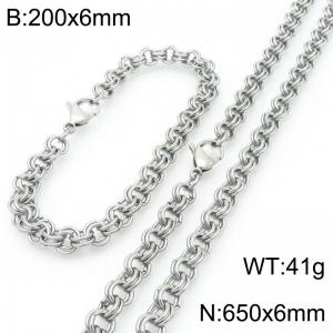 200 × 6mm&650 × 6mm stainless steel fashion creative personality double circle splicing chain lobster buckle jewelry charm silver set - KS224593-Z