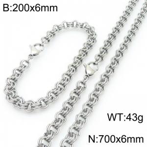 200 × 6mm&700 × 6mm stainless steel fashion creative personality double circle splicing chain lobster buckle jewelry charm silver set - KS224594-Z