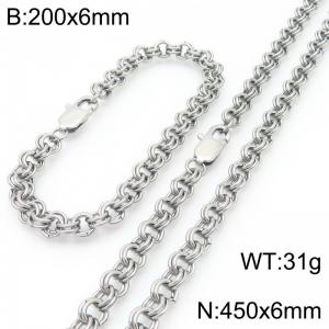 200 × 6mm&450 × 6mm stainless steel fashion creative personality double circle splicing chain Japanese buckle jewelry charm silver set - KS224596-Z