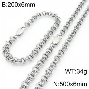 200 × 6mm&500 × 6mm stainless steel fashion creative personality double circle splicing chain Japanese buckle jewelry charm silver set - KS224597-Z