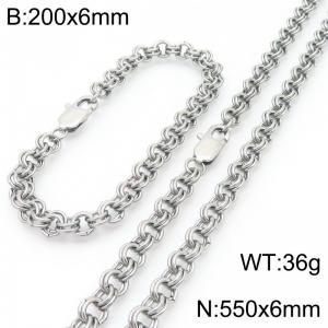 200 × 6mm&550 × 6mm stainless steel fashion creative personality double circle splicing chain Japanese buckle jewelry charm silver set - KS224598-Z